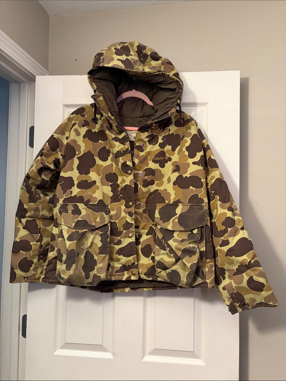 Vintage Cabela's Camouflage Hooded Puffer Hunting Jacket - Brown & Olive